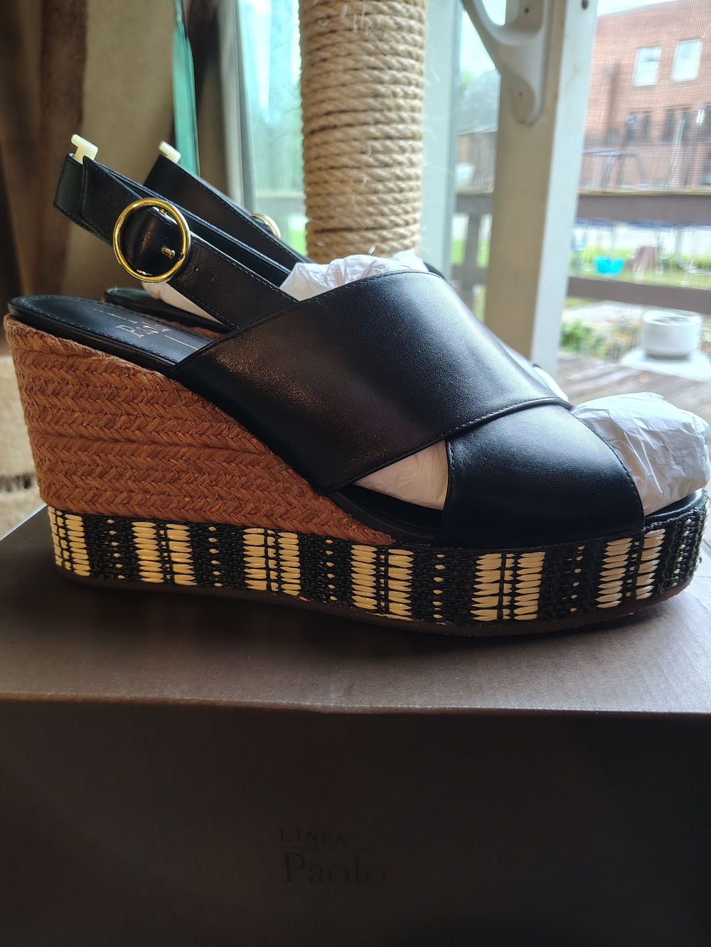 Paolo Black Leather Wedge Sandals - Black